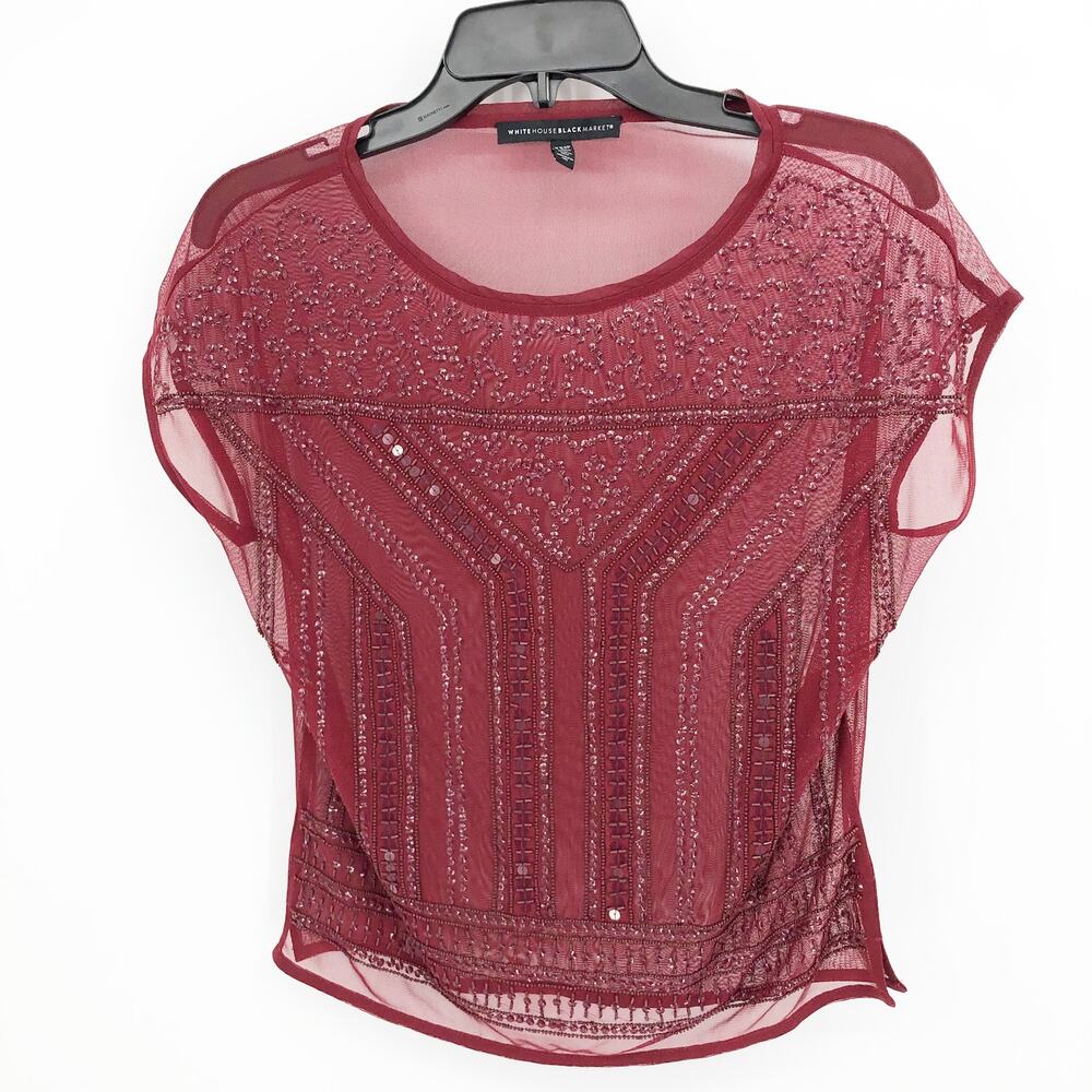 White House Black Market Womens Embellished Top XXS PETITE Red